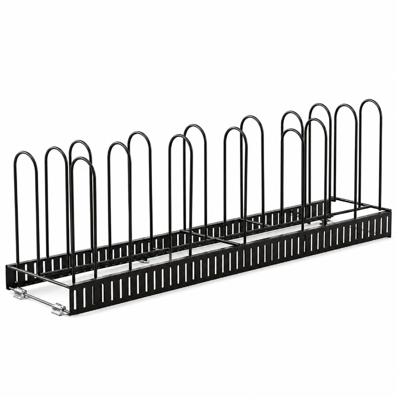 8-Tier Adjustable Iron Kitchen Storage Rack — Pot, Pan & Lid Organizer with Non-Slip Silicone Pads, Black